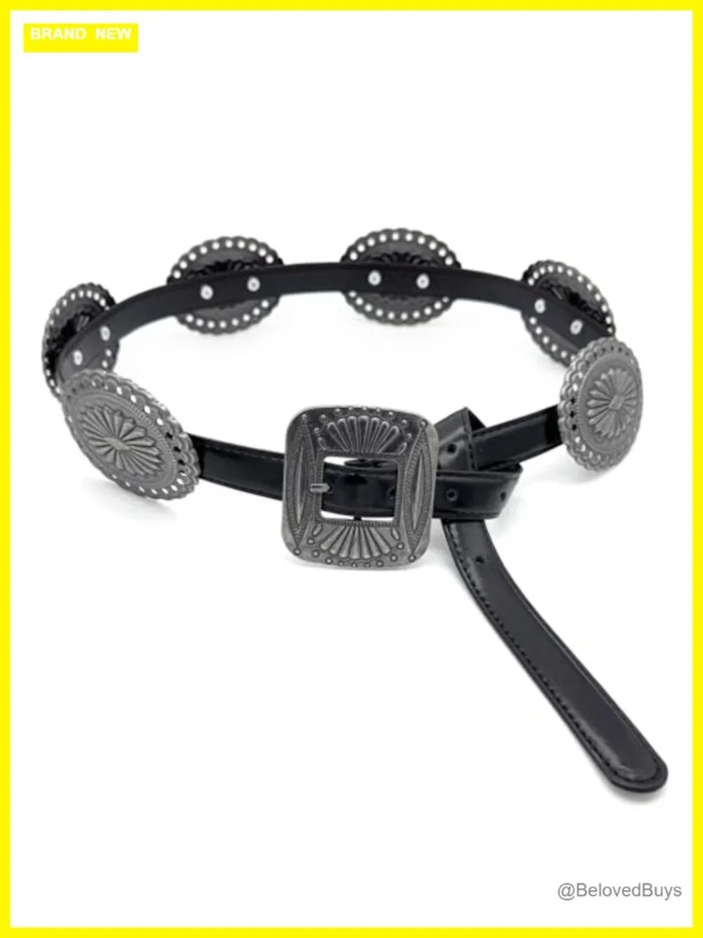 Western Concho Belt for Women Faux Leather Cowgirl Belt for Dresses Jeans